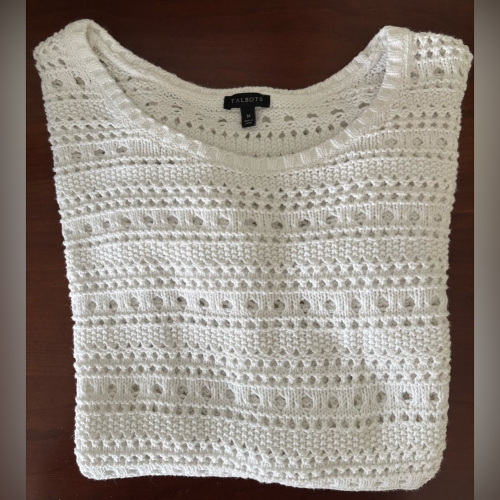 Talbots Ladies White Knitted/Crocheted Sweater - Size M